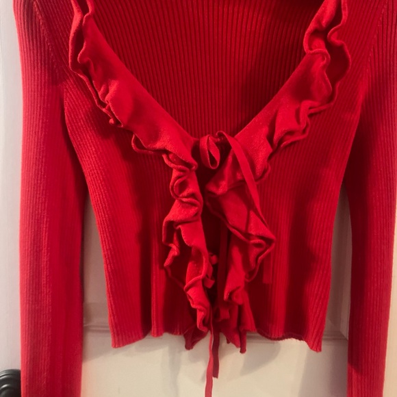 MAJORELLE Red Ruffle Cardigan - Picture 4 of 6